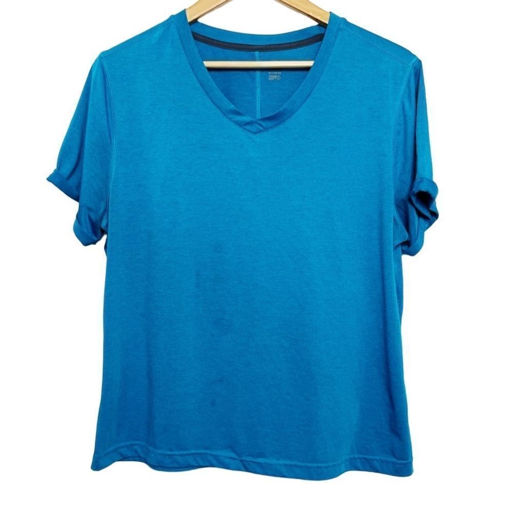 Athletic Cuffed Short Sleeve Workout Shirt Blue Size XL